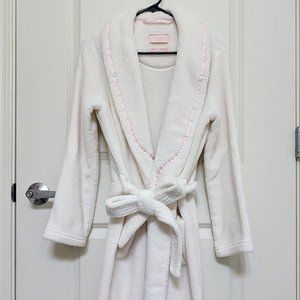 Victoria's Secret White and Pink Plush Long Robe